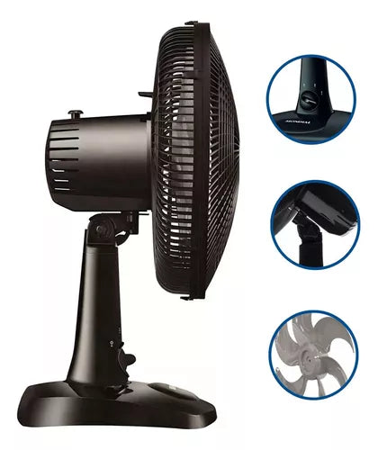 Imagem 3 de 9 de Ventilador de Mesa Turbo 30cm Maxi Power 6 Pás Silencioso Preto e Cinza 3 Velocidades Inclinável Potente