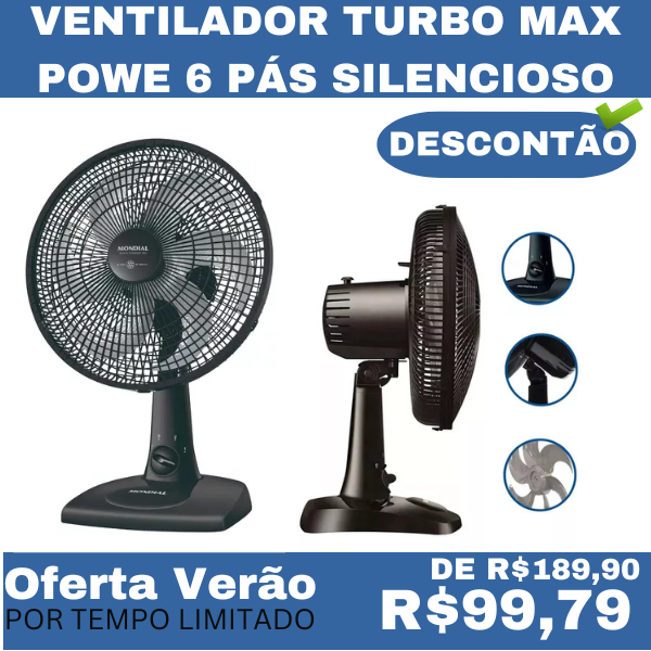 Ventilador de Mesa Turbo 30cm Maxi Power 6 Pás Silencioso Preto e Cinza 3 Velocidades Inclinável Potente - Image 1