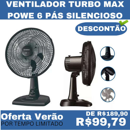 Imagem 1 de 9 de Ventilador de Mesa Turbo 30cm Maxi Power 6 Pás Silencioso Preto e Cinza 3 Velocidades Inclinável Potente